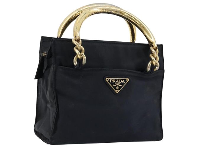 PRADA Borsa a mano con catena in nylon blu navy oro Auth bs34692 D'oro