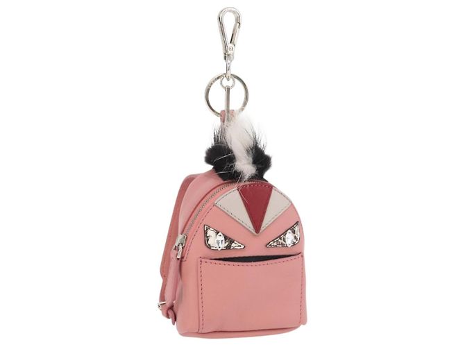 FENDI Monstro Olhos Charme de Bolsa Couro Rosa Prata Auth 176072A