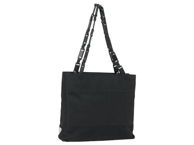 PRADA Borsa a mano con catena in nylon nero Auth 176700