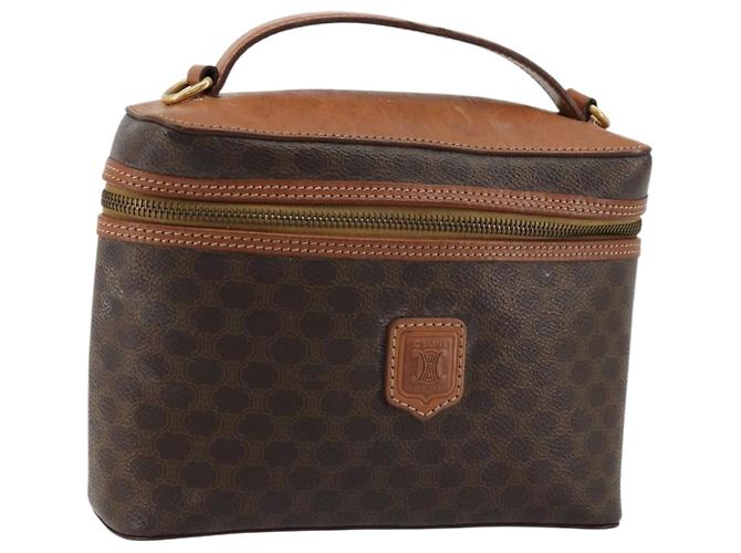 Céline Bolsa de mão Vanity em lona Macadam CELINE em couro PVC marrom e dourado Auth ep14305