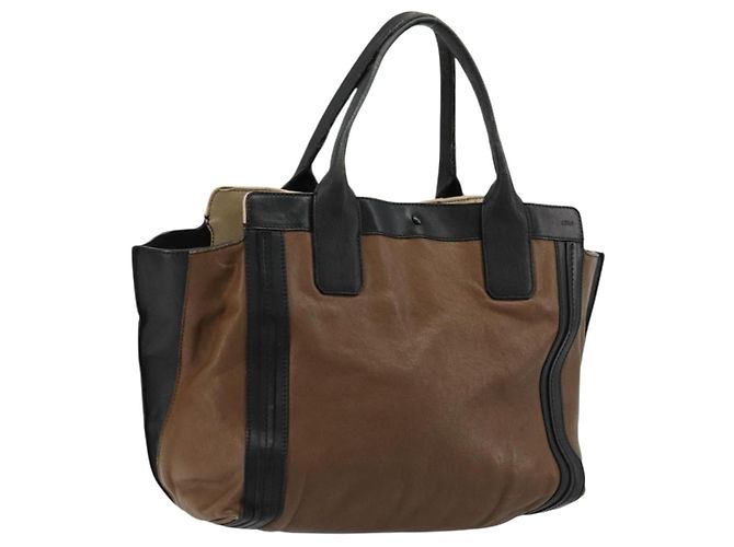 Chloé Bolsa Tote de Couro Marrom Dourado Auth bs34603
