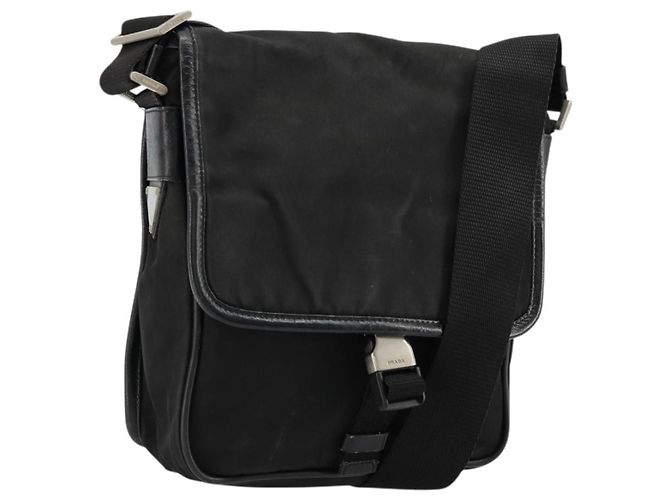 PRADA Shoulder Bag Nylon Black Silver Auth bs34675 Silvery