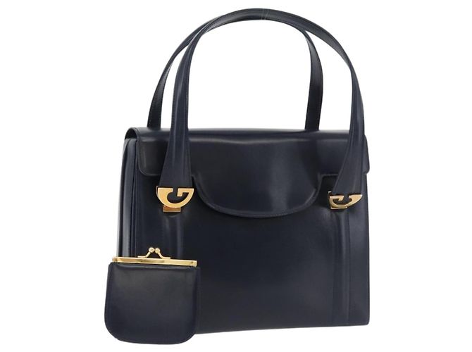 Borsa a mano GUCCI in pelle blu navy e oro Auth 176213 D'oro