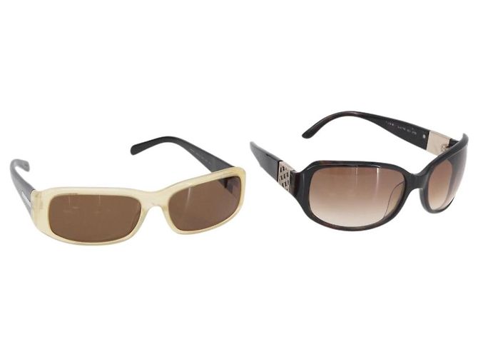 PRADA Loewe Sunglasses plastic 2 Set Beige Black Auth BA12344