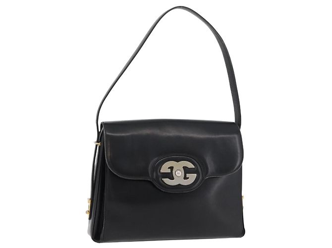 Gucci Bolsa de Ombro de Couro Preta e Dourada Auth ep14337 Preto Dourado