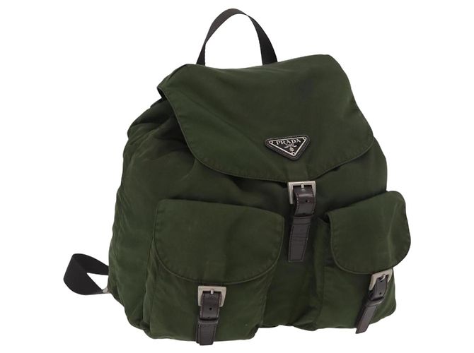 PRADA Backpack Nylon Khaki Silver Auth yk20253 Silvery