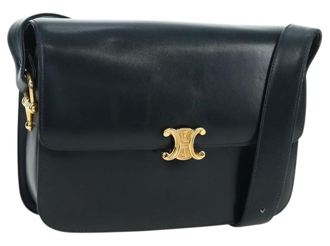 Céline Bolsa de Ombro CELINE Triomphe em Couro Azul Marinho e Ouro Auth mr2338V Dourado