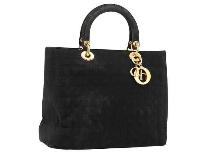 Christian Dior Borsa Lady Dior in nylon nero e oro Auth 168872 D'oro