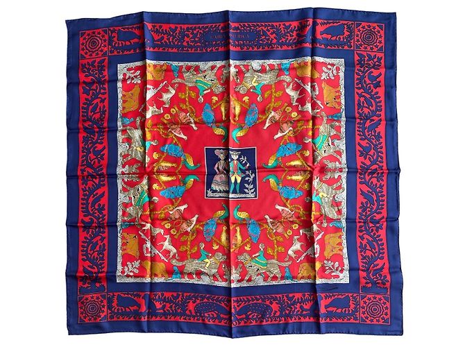 Lenço de seda Hermès Early America azul marinho