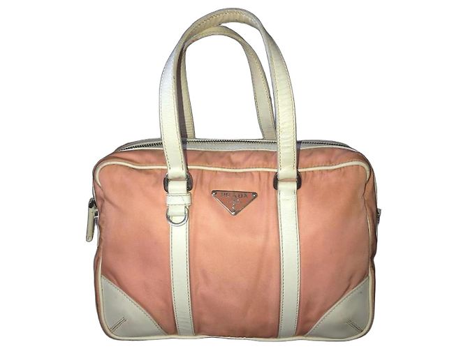 Prada Bolsa de mão em nylon e couro Rosa Bege