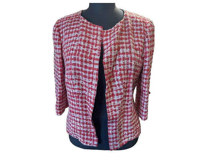 Chanel short cotton jacket with sequins white and red