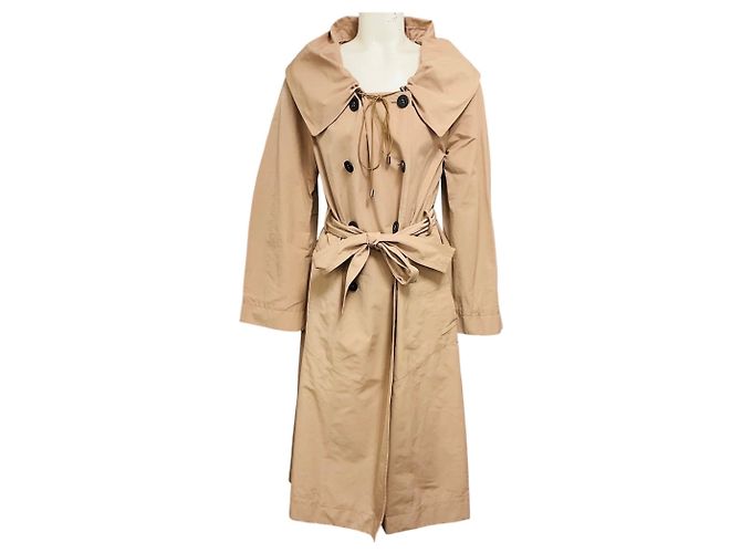 Autre Marque Trench coat beige in taffetà doppiopetto con cintura
