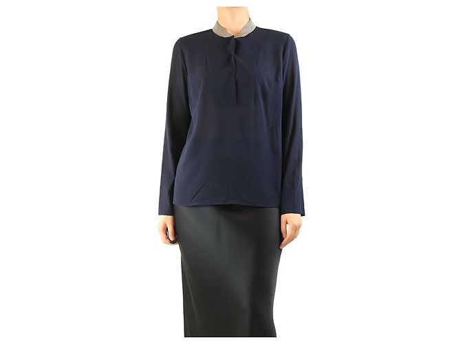 Brunello Cucinelli Blusa de seda azul marino - talla S