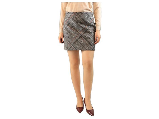 Brunello Cucinelli Grey check sequin-embellished mini skirt - size UK 10