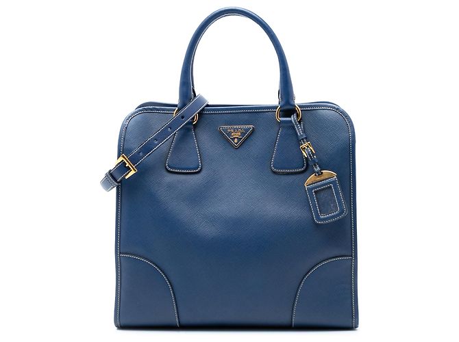 Bolsa de compras Prada em Saffiano Lux azul