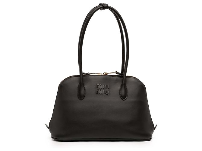 Bolsa de ombro Miu Miu em couro de bezerro macio preto com logo em relevo