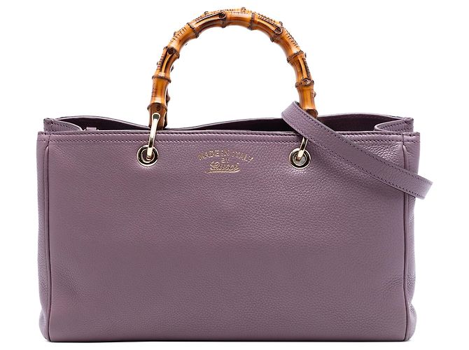 Bamboo Bolsa shopper média em couro roxo com bambu Gucci
