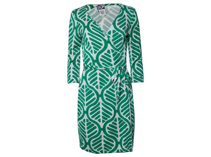 Diane Von Furstenberg, Vestido envolvente en verde y blanco Multicolor