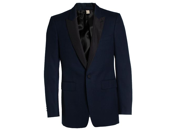 Burberry, blazer blu navy con colletto nero