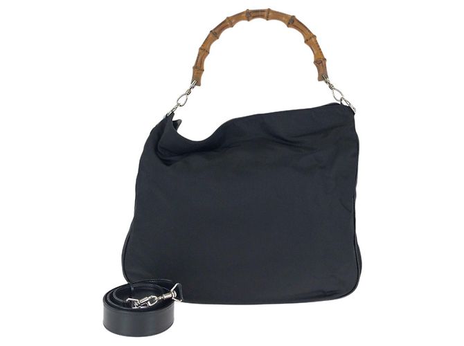 Bolsa Gucci Bamboo 2way em nylon/couro Preto