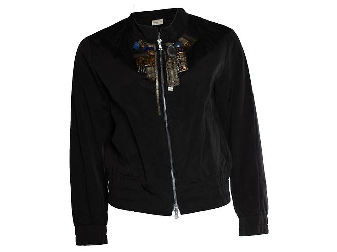 Giacca bomber nera decorata di Dries van Noten Nero