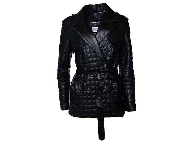 Schwarze gesteppte Lederjacke von Chanel 2006