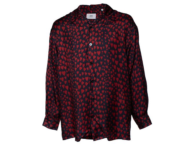 Ami, Camicia con stampa a cuore rossa Multicolore