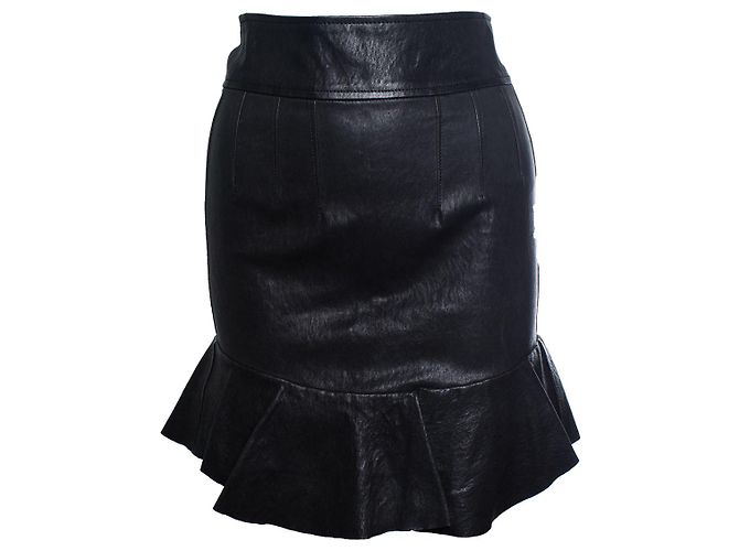 Saia de couro Isabel Marant com babados Preto