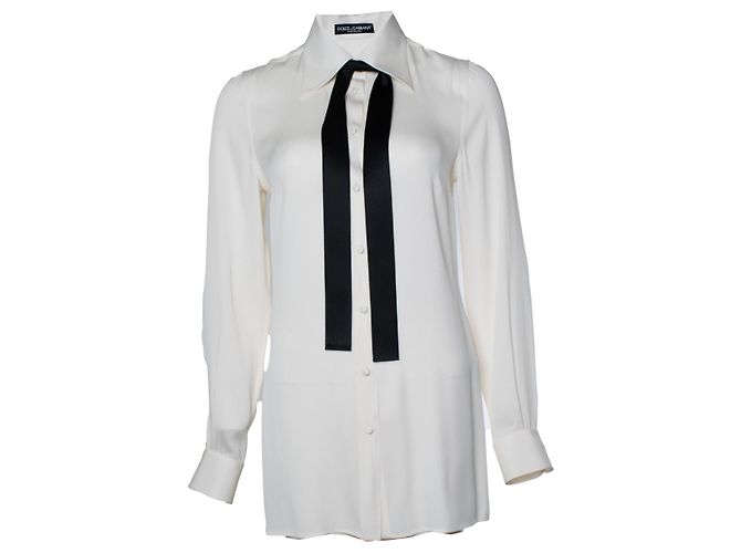 Dolce & Gabbana, camicia bianca con fiocco nero Bianco