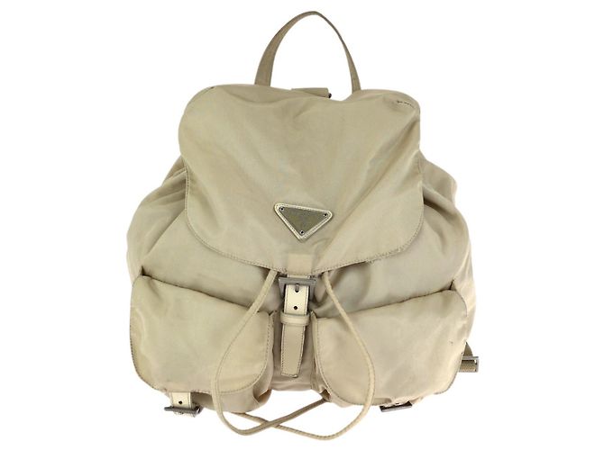 Prada Nylon Leather Backpack Brown Beige