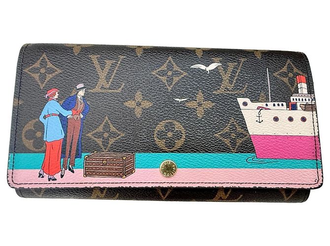 Louis Vuitton Monogram Transatlantic Sarah Wallet Limited Edition Brown Pink White Blue
