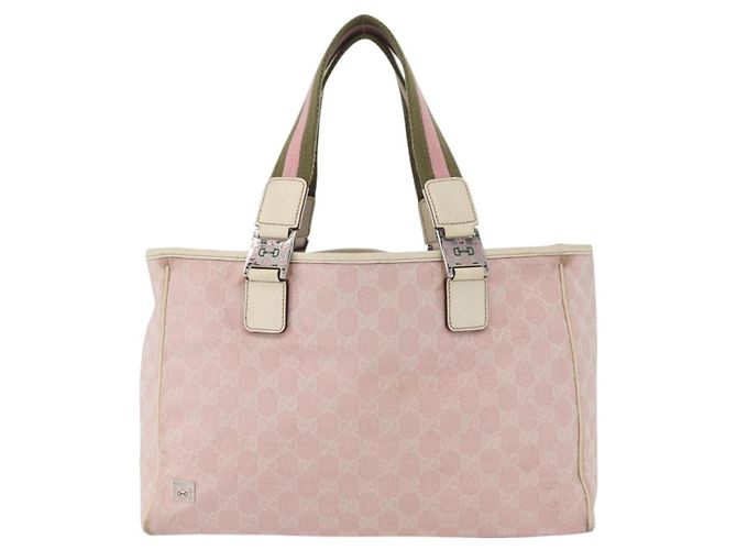 Tote Gucci Web Handle Buckle em lona GG e couro Medium Rosa