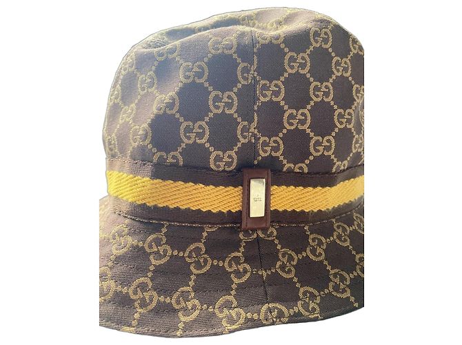 Cappello Bucket Gucci GG Supreme Canvas Marrone e Giallo