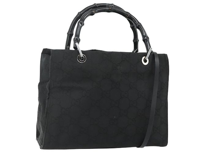 Gucci Vintage Bamboo Handle Tote GG Canvas Medium Schwarz