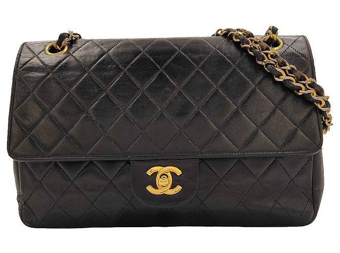 Chanel Double Chain Flap Bag Quilted Leather Medium Black