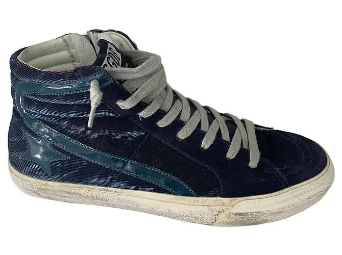 Golden Goose Slide Sneakers Alte Blu Navy e Viola