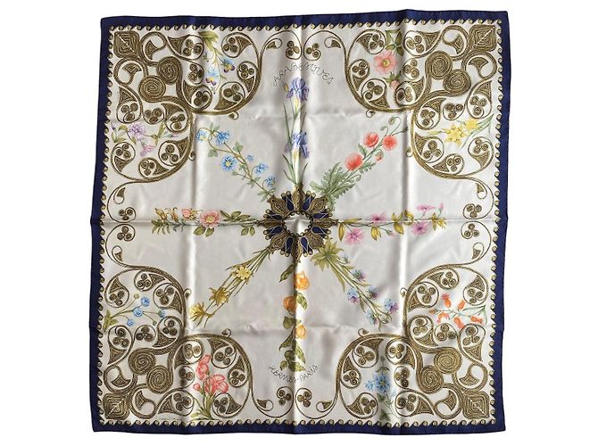 Sciarpa Hermès Arabesques Seta Blu Navy Multicolore 