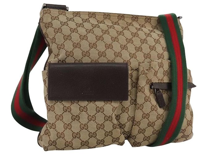 Gucci Double Pocket Web Messenger GG Canvas and leather Medium Marrone
