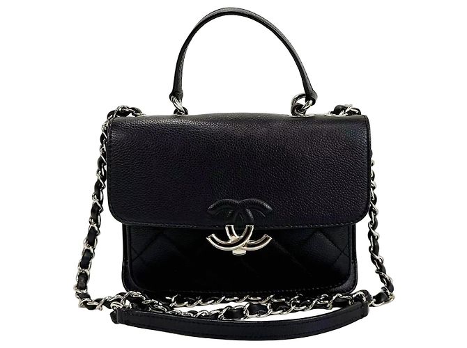 Chanel Vintage Box Flap gestepptes Leder medium Schwarz