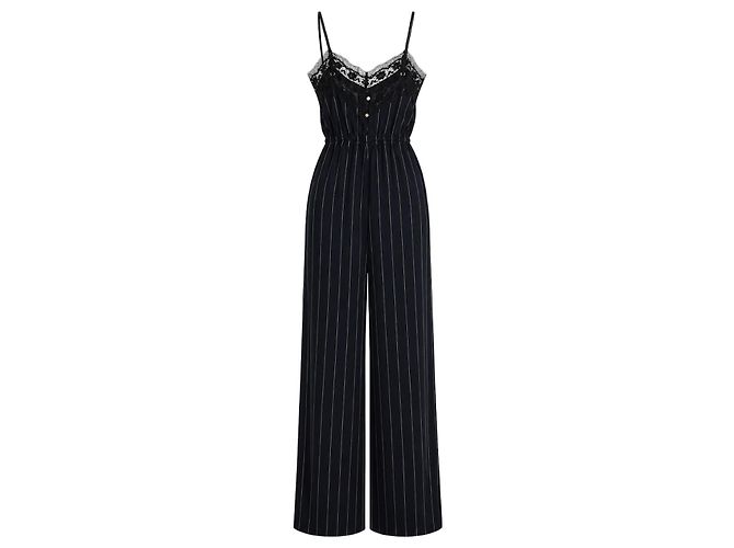 Autre Marque Jumpsuit Goen J a righe con pizzo, gamba larga, nera, senza maniche, pezzo statement. Blu navy