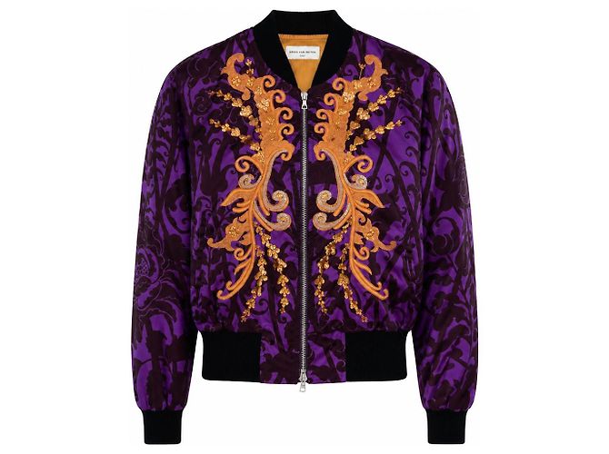 Dries Van Noten Spring 2016 Runway Bomber Jacket Look 38 Embroidered Black Orange Purple