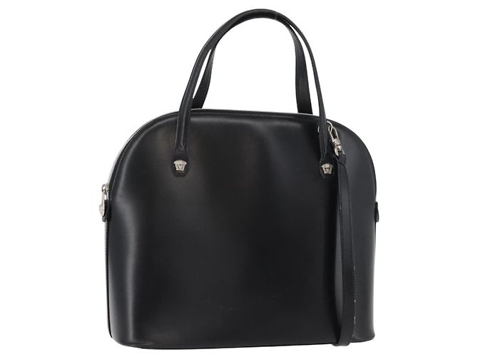 Gianni Versace Handtasche Leder 2-Wege Schwarz Silber Auth 177571