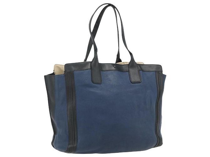 Chloé Bolsa Tote de Couro Marinho Dourado Auth bs35003 Azul marinho