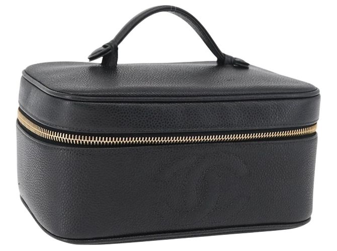CHANEL COCO Marca Vanity Borsa a Mano Pelle Caviar Nera Oro CC Auth 178691 Nero D'oro
