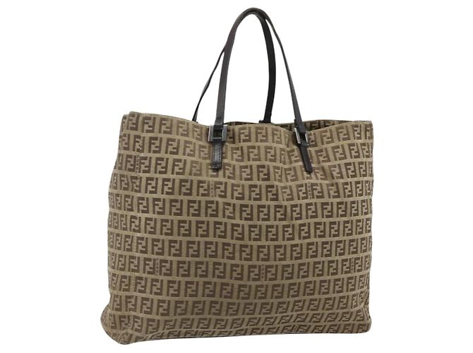 Bolsa de mão em canvas Zucca FENDI preta e marrom Auth 175118