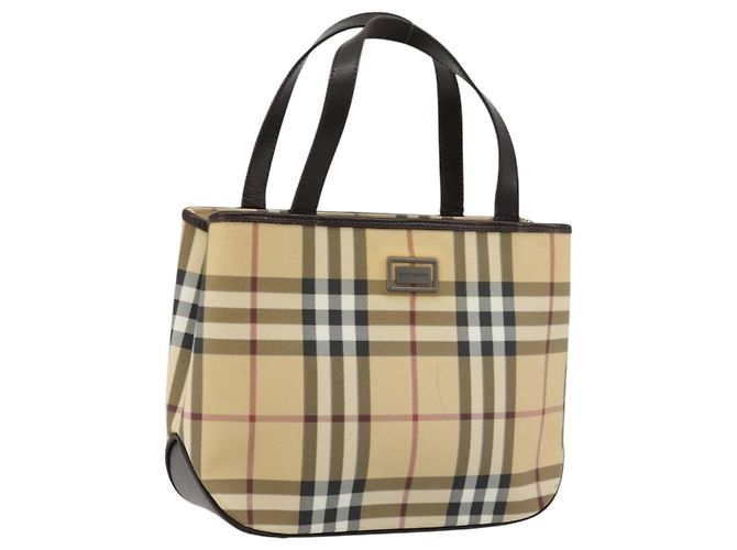 Bolsa de mão em PVC couro bege com estampa Nova Check da BURBERRY Auth BA12421