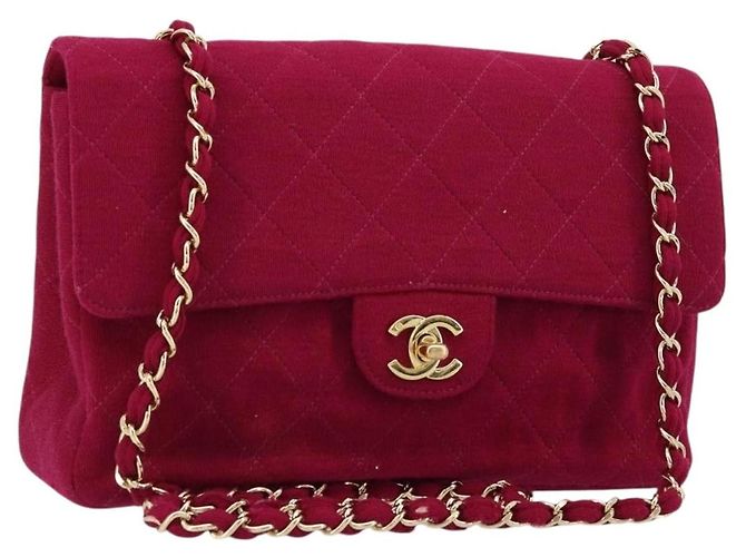 CHANEL Matelassé 25 Borsa a Spalla con Catena Cotone Viola Oro CC Auth 177962 D'oro Porpora