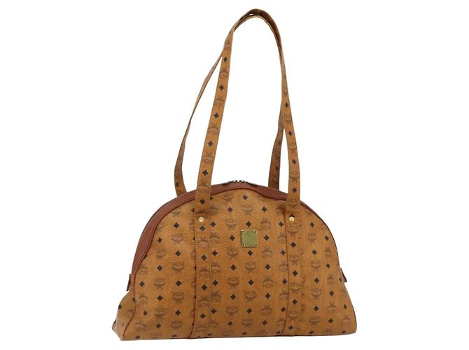 Bolsa Tote Vicetos Logogram MCM em couro PVC marrom e dourado Auth 177569