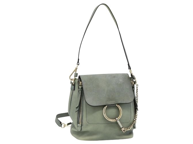 Chloé Chloe Fay Rucksack aus Wildleder 2-in-1 Gold Hellgrün Auth 177032