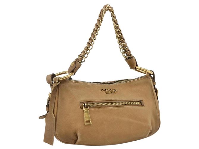 PRADA Borsa a Spalla con Catena Pelle Beige Oro Auth 178257 D'oro